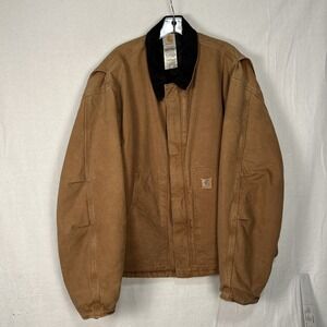 Carhartt Jacket Size Men's 2XL RN 14806 Tan Canvas Work Jacket Quilted Int #1475